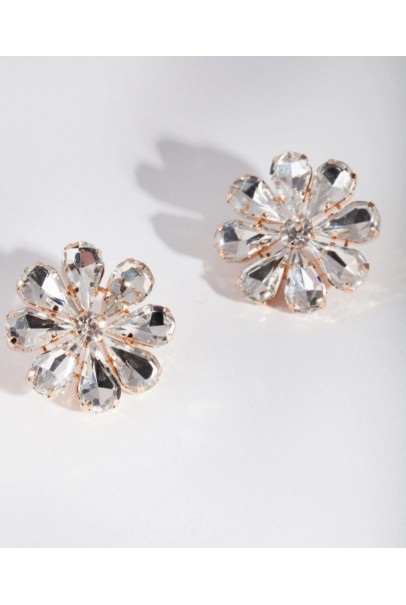 Gold Diamond Large Flower Stud Earring For Women & Girls